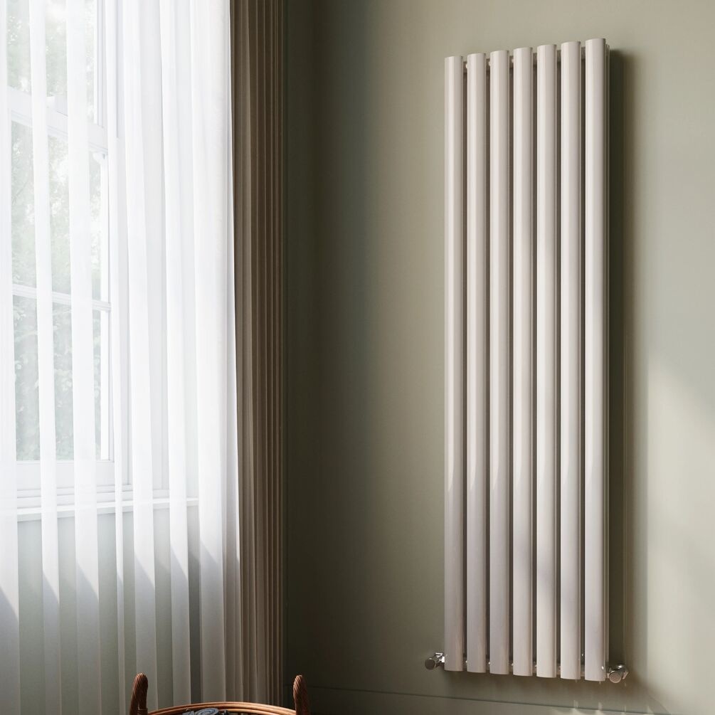 JTP Primo White 1600mm x 420mm Oval Panel Vertical Designer Radiator Lifestyle